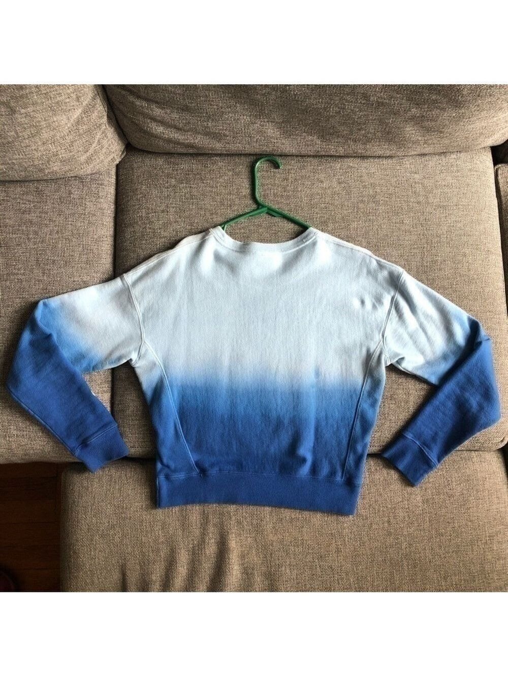 CHAMPION Reverse Weave Blue Dip Dye Script Ombre Crewneck Pullover Sweatshirt S - Picture 2 of 13